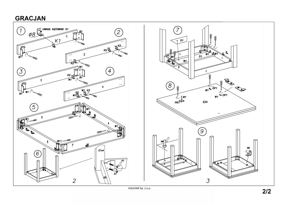 Instrukcja montażu stołu Gracjan