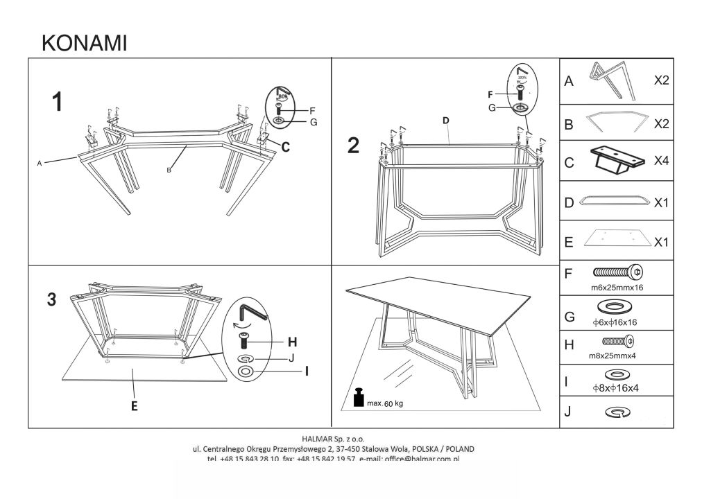 Instrukcja montażu stołu Konami