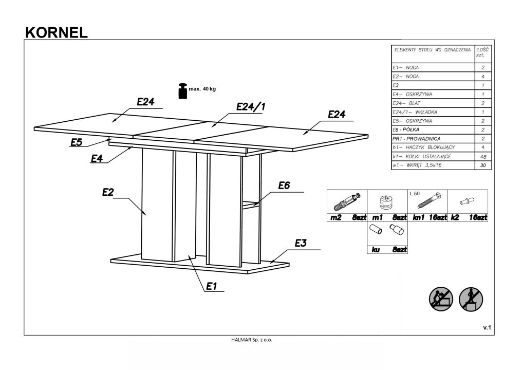 Instrukcja montażu stołu Kornel