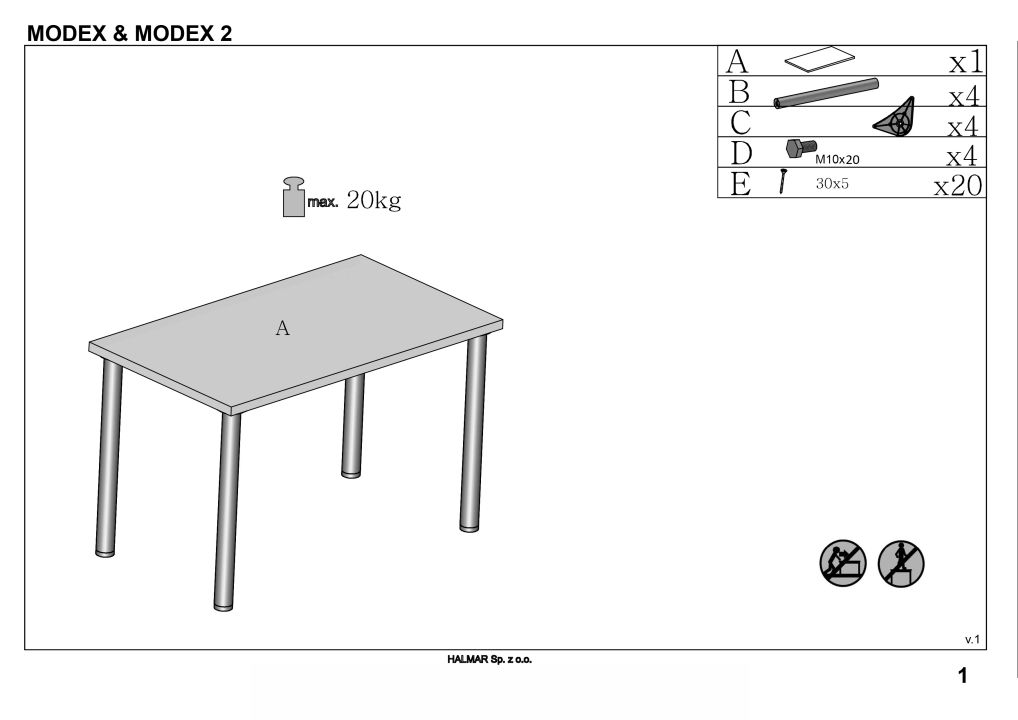 Instrukcja montażu stołu Modex 2 120