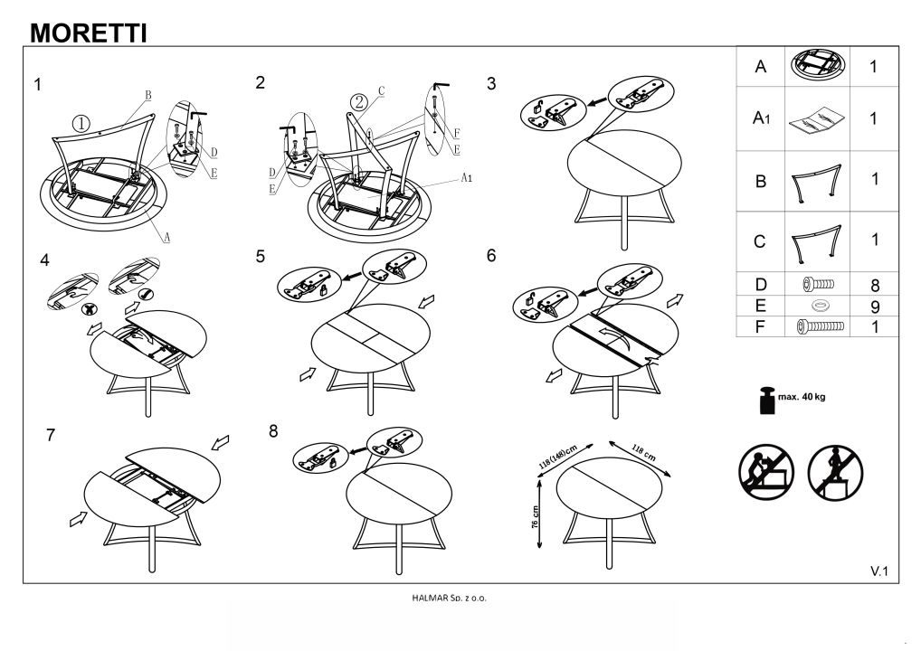Instrukcja montażu stołu Moretti