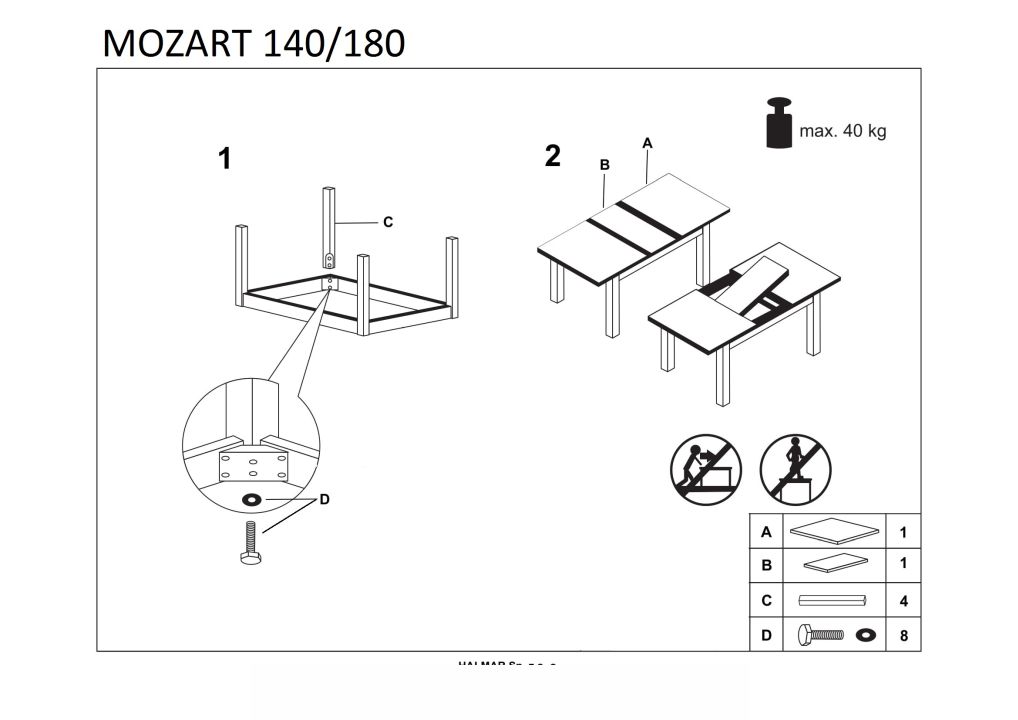 Instrukcja montażu stołu Mozart 140 180 80