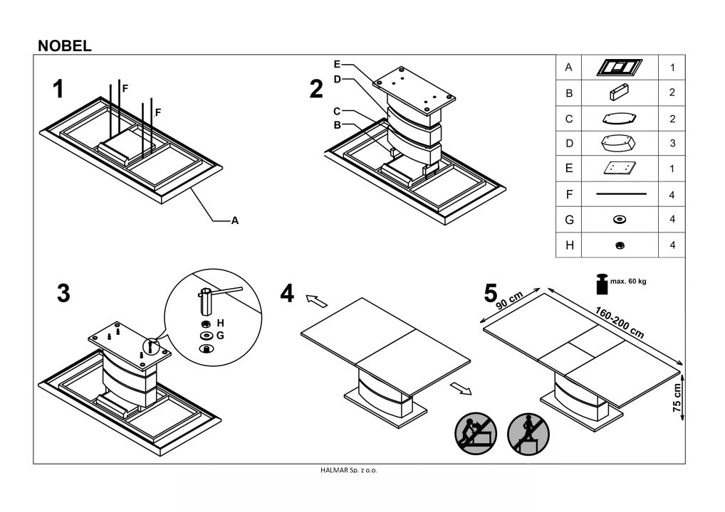 Instrukcja montażu stołu Nobel