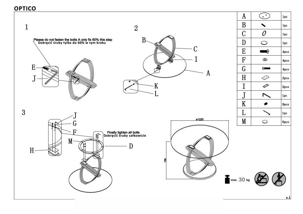 Instrukcja montażu stołu Optico