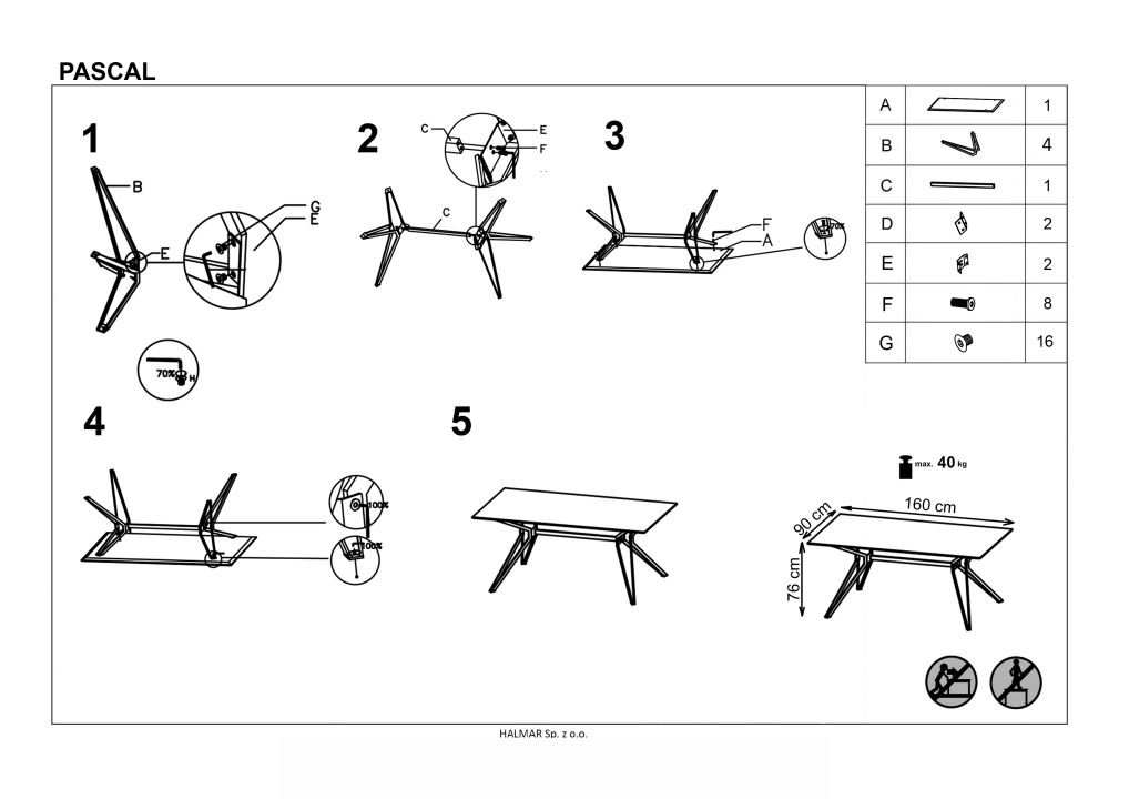Instrukcja montażu stołu Pascal