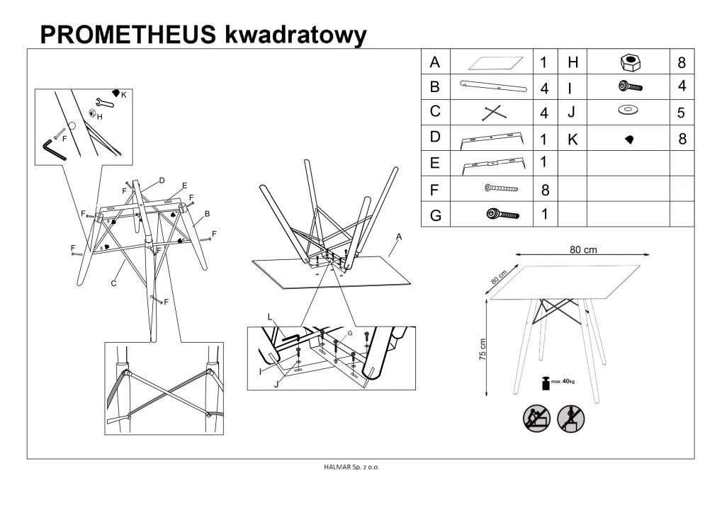 Instrukcja montażu stołu Prometheus Kwadrat