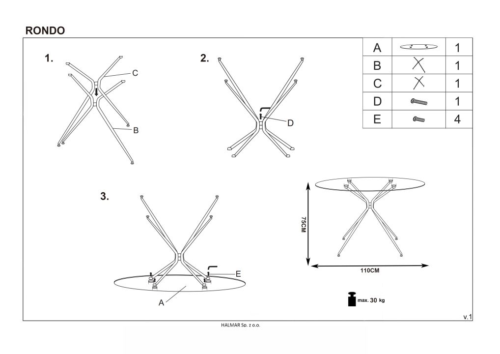 Instrukcja montażu stołu Rondo