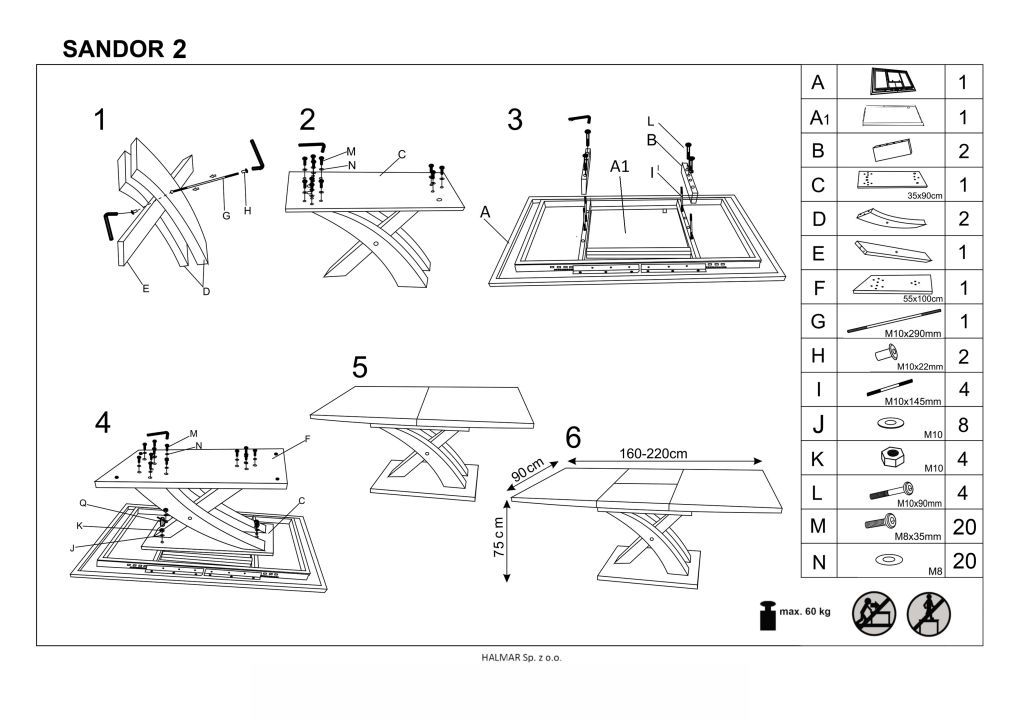 Instrukcja montażu stołu Sandor 2