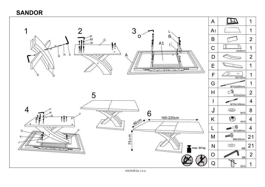 Instrukcja montażu stołu Sandor
