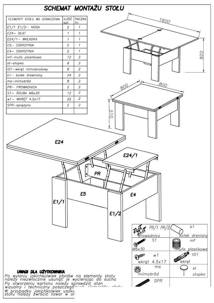 Instrukcja montażu stołu Serafin ł