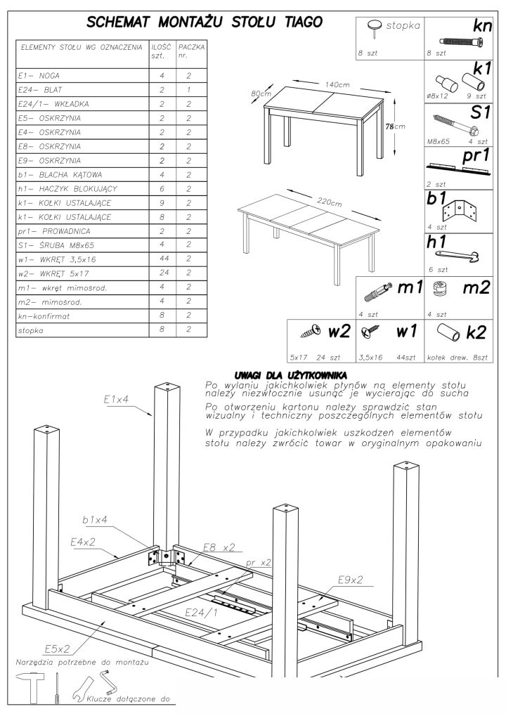 Instrukcja montażu stołu Tiago 2 140 220 80