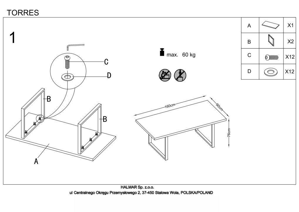 Instrukcja montażu stołu Torres