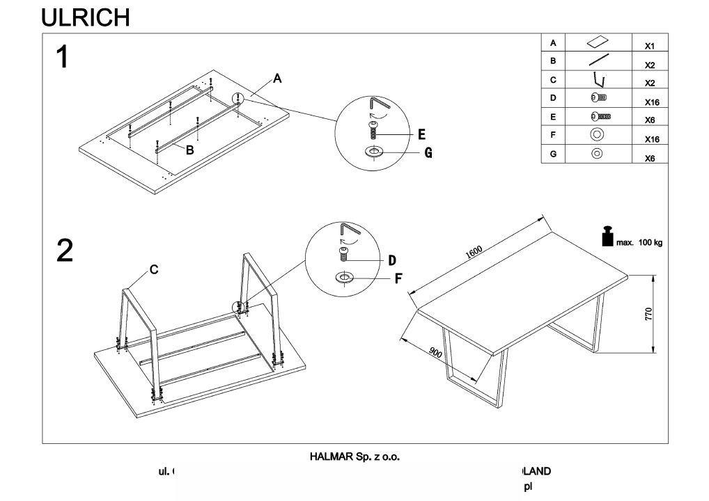 Instrukcja montażu stołu Ulrich