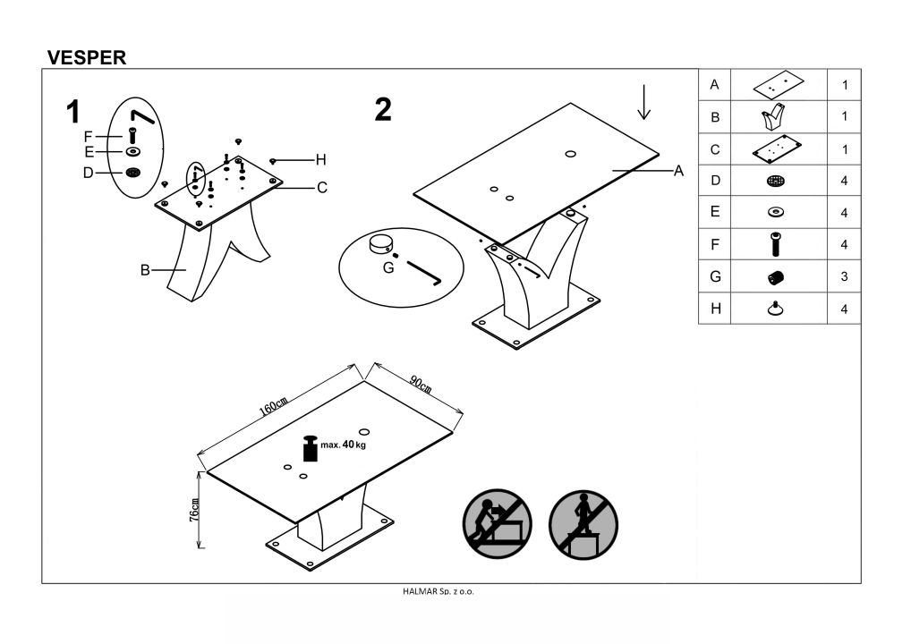Instrukcja montażu stołu Vesper