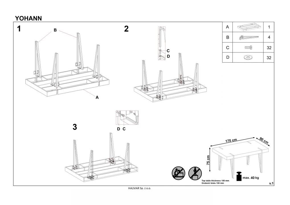 Instrukcja montażu stołu Yohann