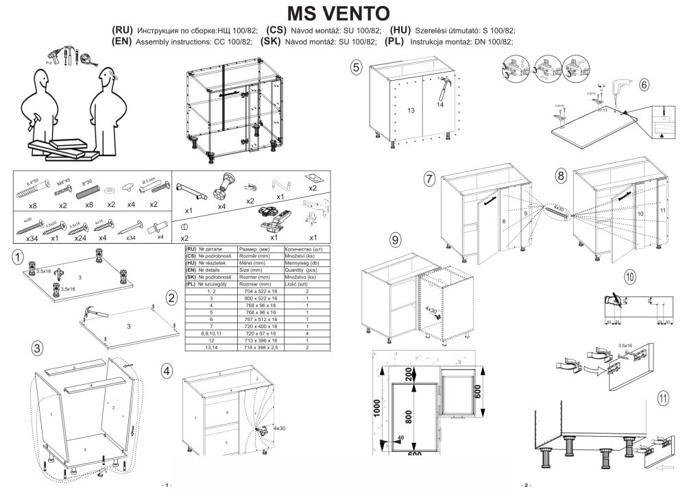 Instrukcja montażu szafki Vento Dn 100 82