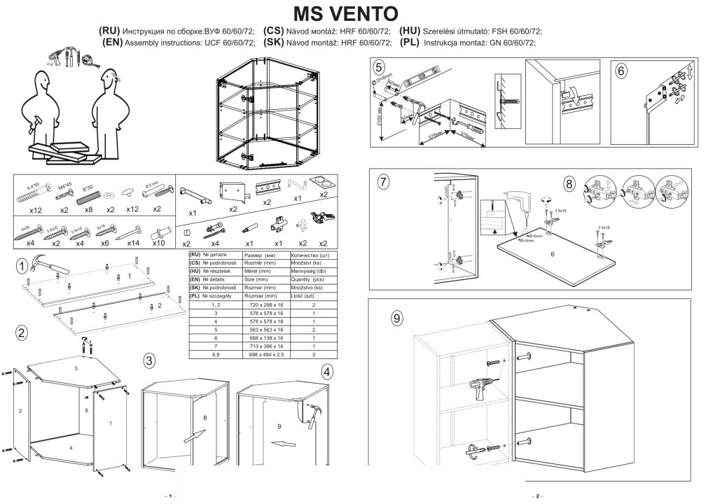 Instrukcja montażu szafki Vento Gn 60 72