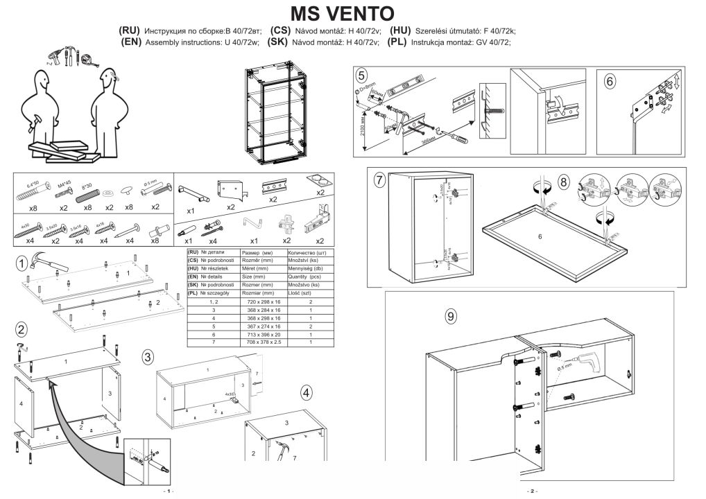 Instrukcja montażu szafki Vento Gv 40 72 Prawy
