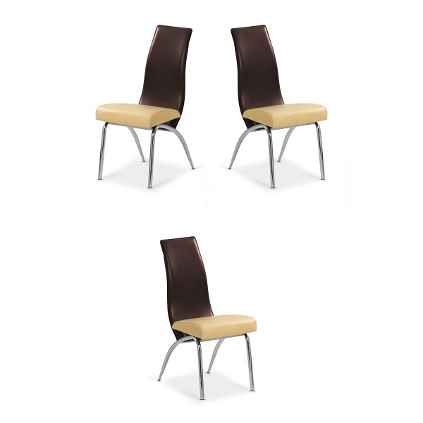 Trzy krzesła beż / ciemny brąz - 6993