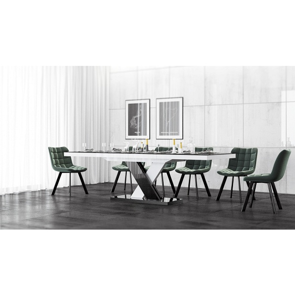 Stół rozkładany Xenon Lux blat / podstawa: czarny połysk + nogi: biały połysk + czarny połysk - Hubertus Meble