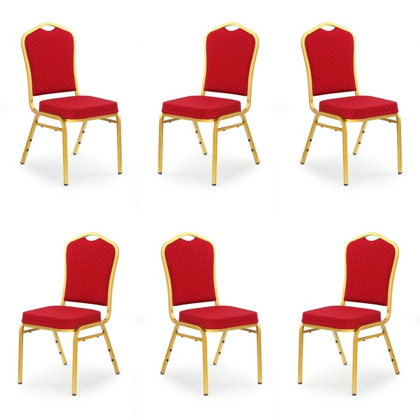 Sześć krzeseł bordowych, stelaż złotych - 2992