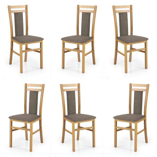 Sześć krzeseł olcha tapicerowanych 609 - 5073