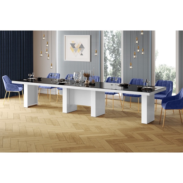 Stół rozkładany LARGO 160-400 cm Czarny / Biały Wysoki połysk