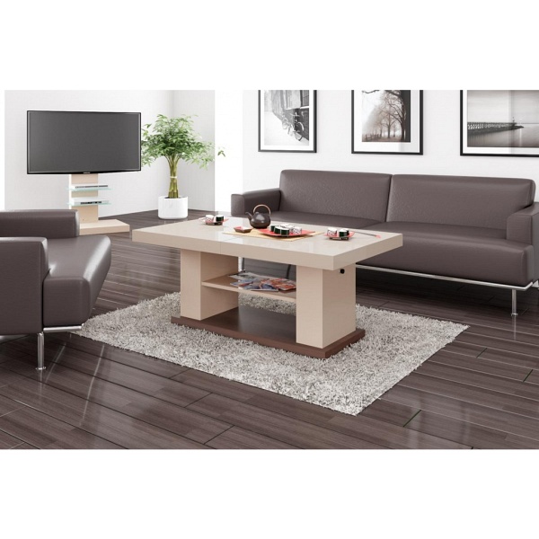 Ława Matera 2 blat/noga: biały połysk + podstawa: szary - Hubertus Meble