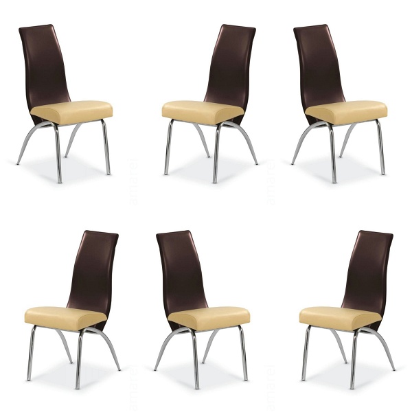 Sześć krzeseł beżowych-ciemno brązowych - 6993