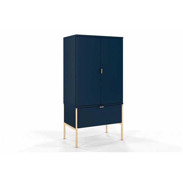 WYSOKA ELEGANCKA GRANATOWA KOMODA SKANDICA POLKA NA ZŁOTYCH NÓŻKACH