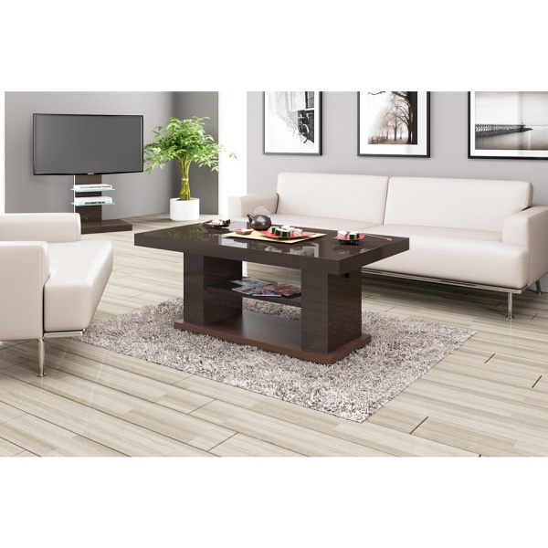 Ława Matera 2 blat/noga: czarny połysk + podstawa: szary - Hubertus Mebl