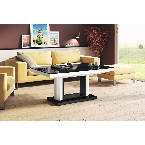 Ławostół  QUADRO LUX czarny / biały połysk - Meble Hubertus