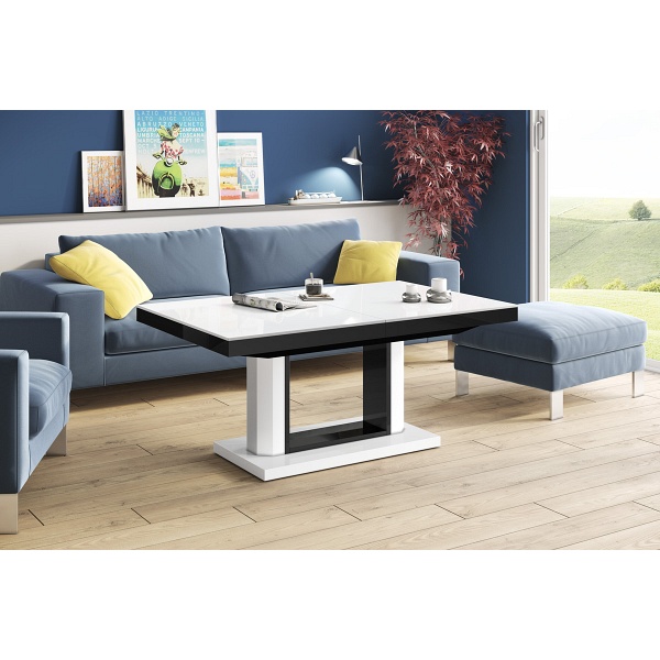 Ławostół  QUADRO LUX biały / czarny połysk - Meble Hubertus