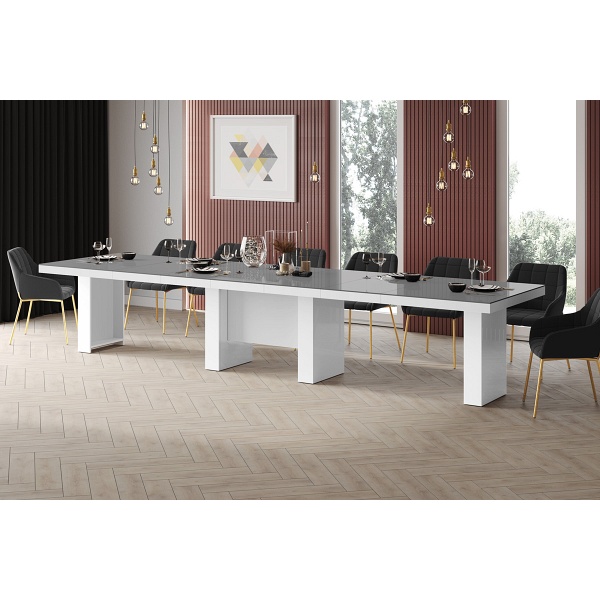 Stół rozkładany LARGO 160-400 cm Szary / Biały Wysoki połysk