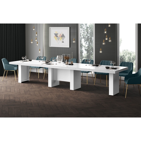 Stół rozkładany LARGO 160-400 cm Biały / Biały Wysoki połysk