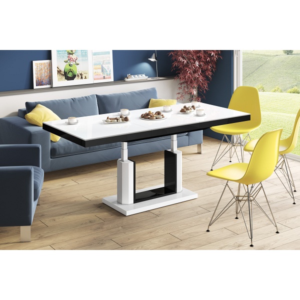 Ławostół  QUADRO LUX biały / czarny połysk - Meble Hubertus