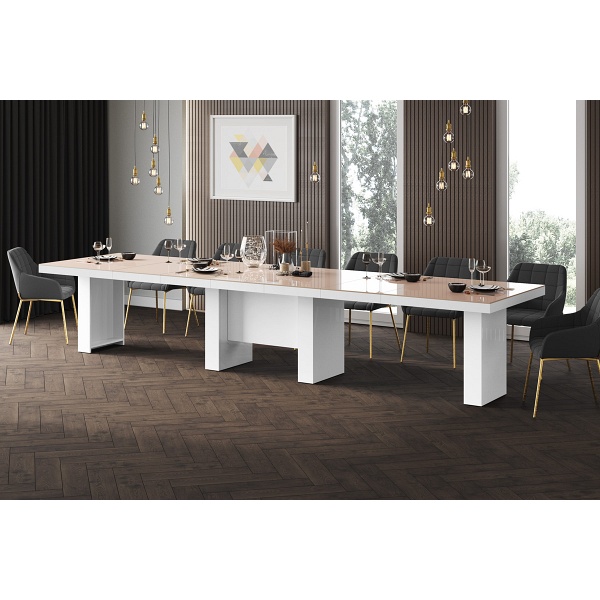 Stół rozkładany LARGO 160-400 cm Cappucino / Biały Wysoki połysk