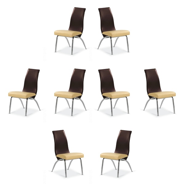 Osiem krzeseł beżowych / ciemno brązowych - 6993