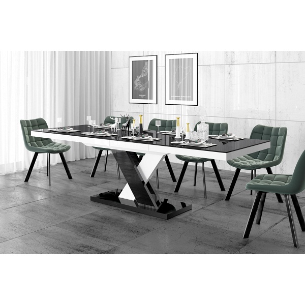 Stół rozkładany Xenon Lux blat / podstawa: czarny połysk + nogi: biały połysk + czarny połysk - Hubertus Meble