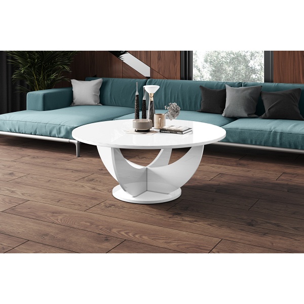 Ława okrągła CAPRI 100 biały połysk - Meble Hubertus