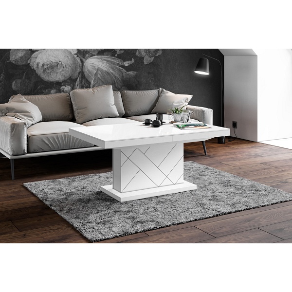 Ławostół Matera Max - blat/podstawa: biały mat + noga: biały połysk - Hubertus Meble