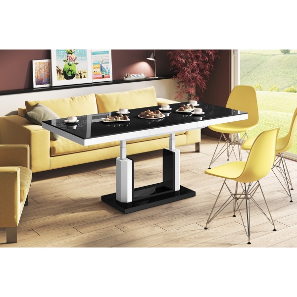 Ławostół  QUADRO LUX czarny / biały połysk - Meble Hubertus