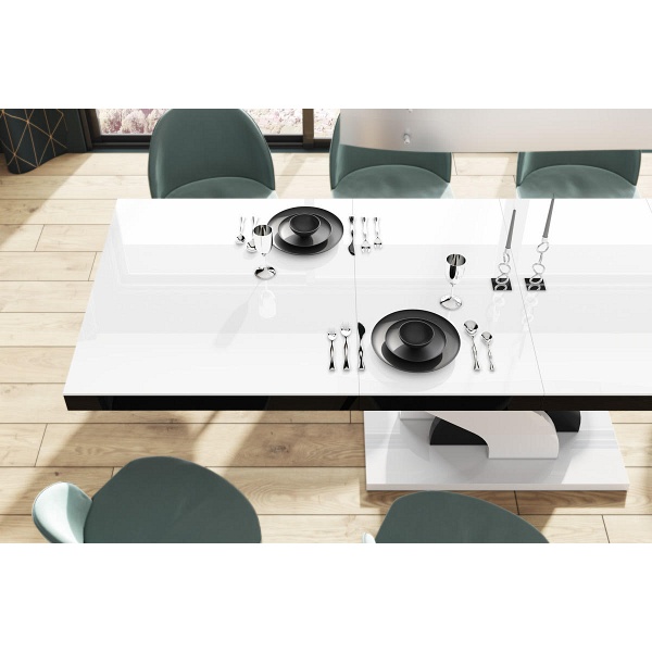 Stół Bella rozkładany biały blat / czarno - białe nogi - Hubertus Meble