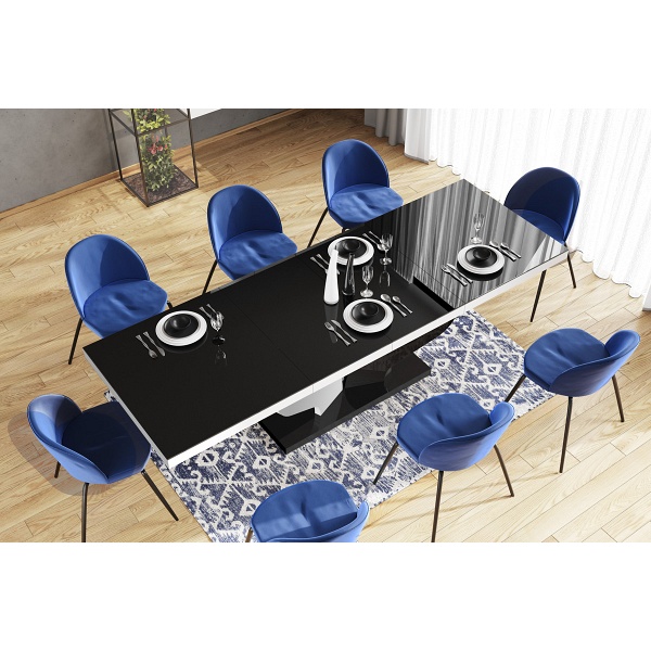 Stół Viva 160 - blat/podstawa: czarny połysk + nogi: biały połysk + czarny połysk - Hubertus Meble