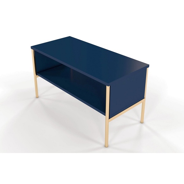 Elegancki granatowy stolik kawowy skandica polka na złotych nóżkach