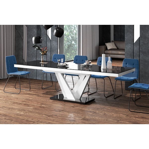 Stół rozkładany VEGAS 160-256 cm Czarny / Biały Wysoki połysk