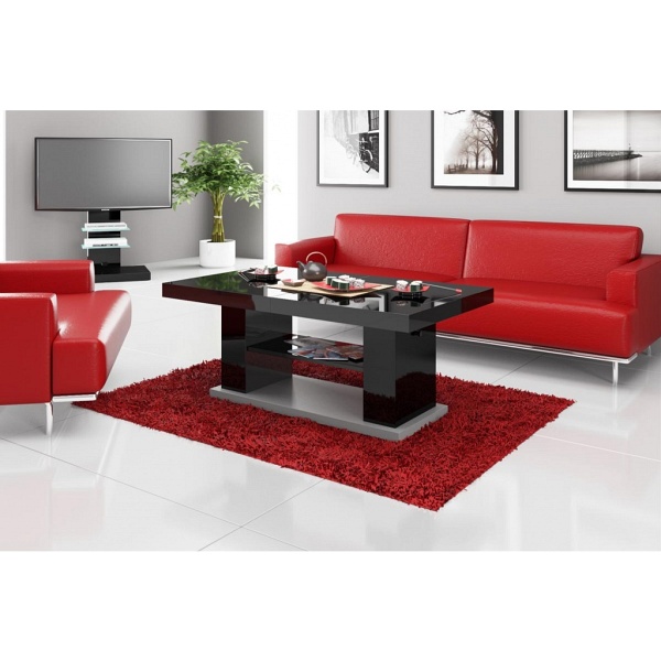 Ława Matera 2 blat/noga: biały połysk + podstawa: szary - Hubertus Meble