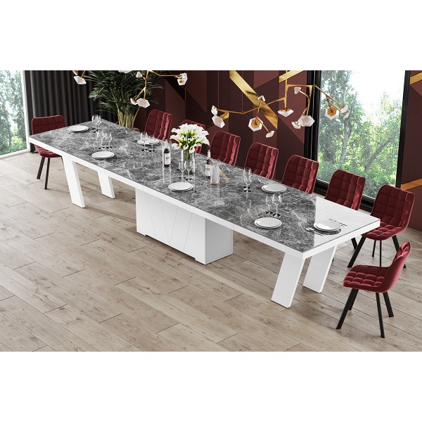 Stół rozkładany Grande 160 - 412 cm Venatino dark (Marmur/Biały)