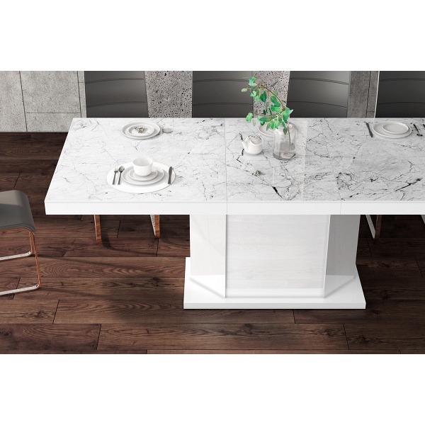 Stół Amigo marmur / biały 160 cm rozkładany - Meble Hubertus