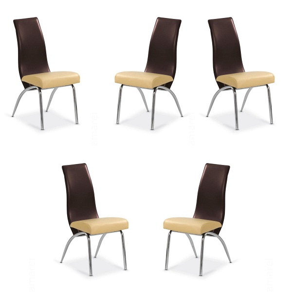 Pięć krzeseł beżowych / ciemno brązowych - 6993
